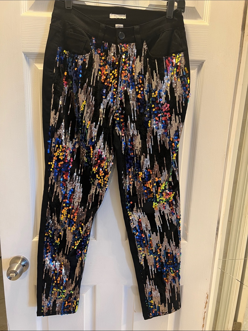 Cato Black High-Rise Jeans with Velour and Multicolor Sequin Accent
